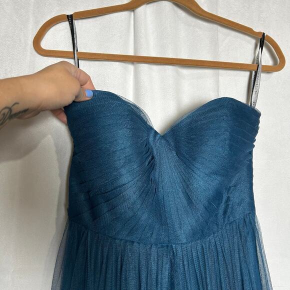 Jenny Yoo Annabelle Teal Tulle Pleated Strapless Formal Bridesmaid Dress Size 4 - Picture 4 of 7